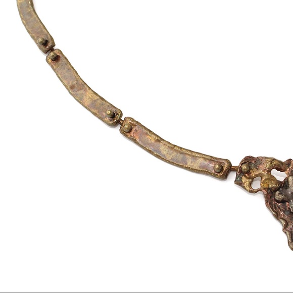 Vintage Jack Boyd Era Molten Bronze Necklace Brutalist Mid-Century Modernist - Picture 6 of 8
